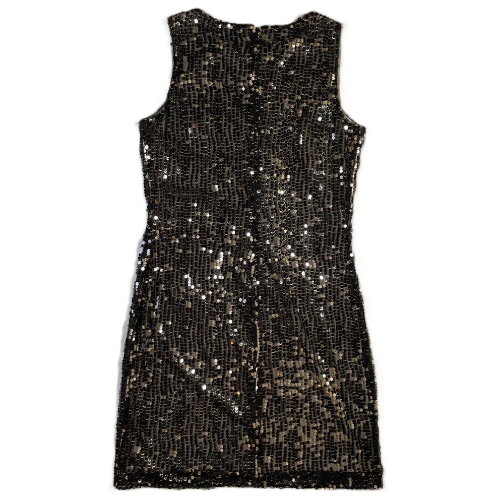 Lauren Ralph Sequins Evening Cocktail Dress Sleeveless Black Tan Gold Size 8 - Picture 6 of 16